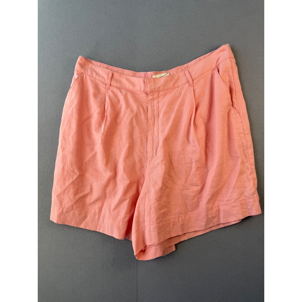 Abercrombie & Fitch Coral Pink Linen Blend Pleated High Rise Shorts XL